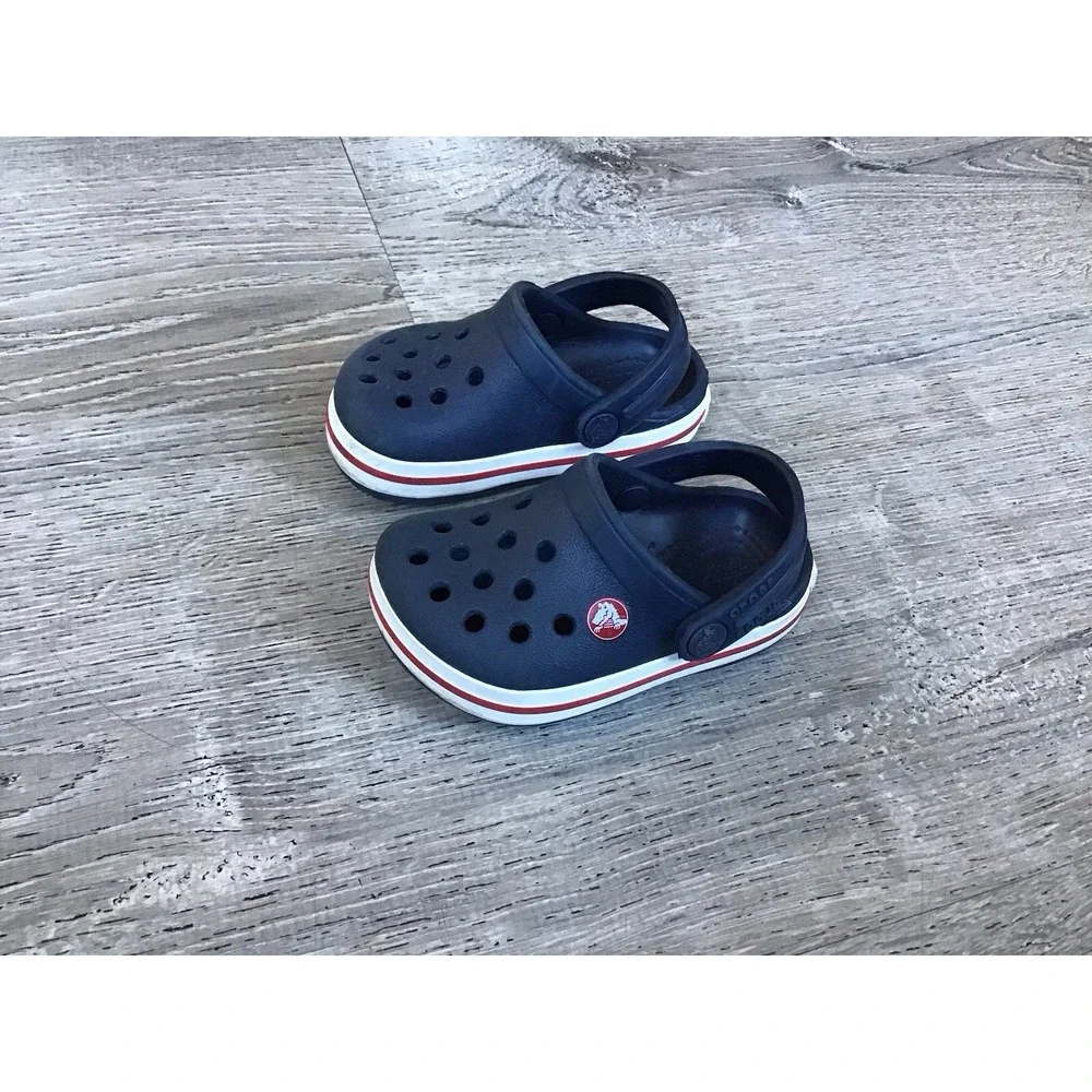 Crocs Crocband Clog Slip On Shoes Toddler Baby 4 C4 Navy White Red Stripe